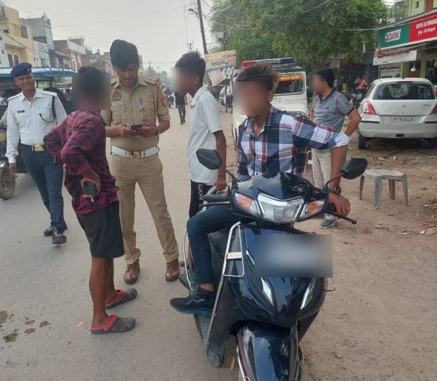 *यातायात पुलिस द्वारा  वाहन चेकिंग अभियान कम आयु के बालकों को वाहन न चलाने हेतु किया गया जागरूक*